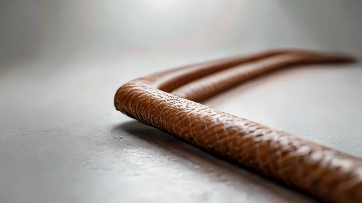 Metal fuel line hose with rubber insulation, visible connections and fittings.