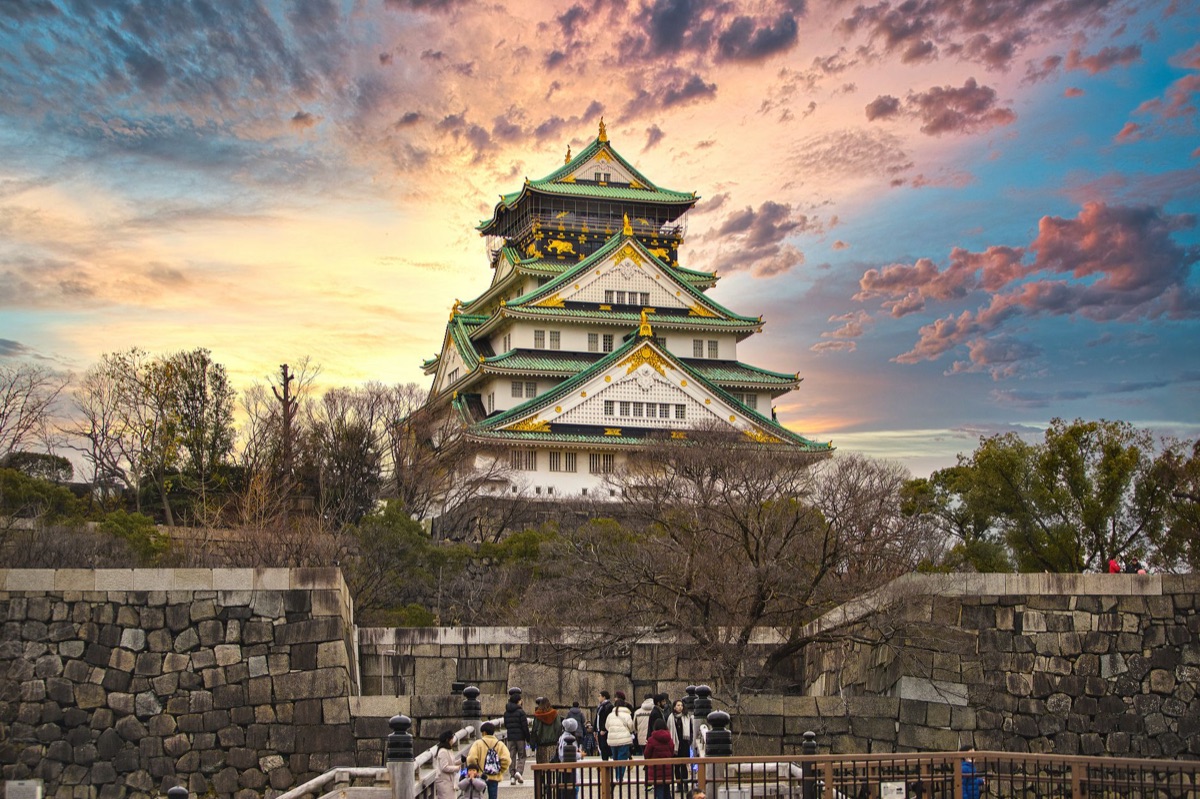 osaka tourist attraction view with visitors and landmarks