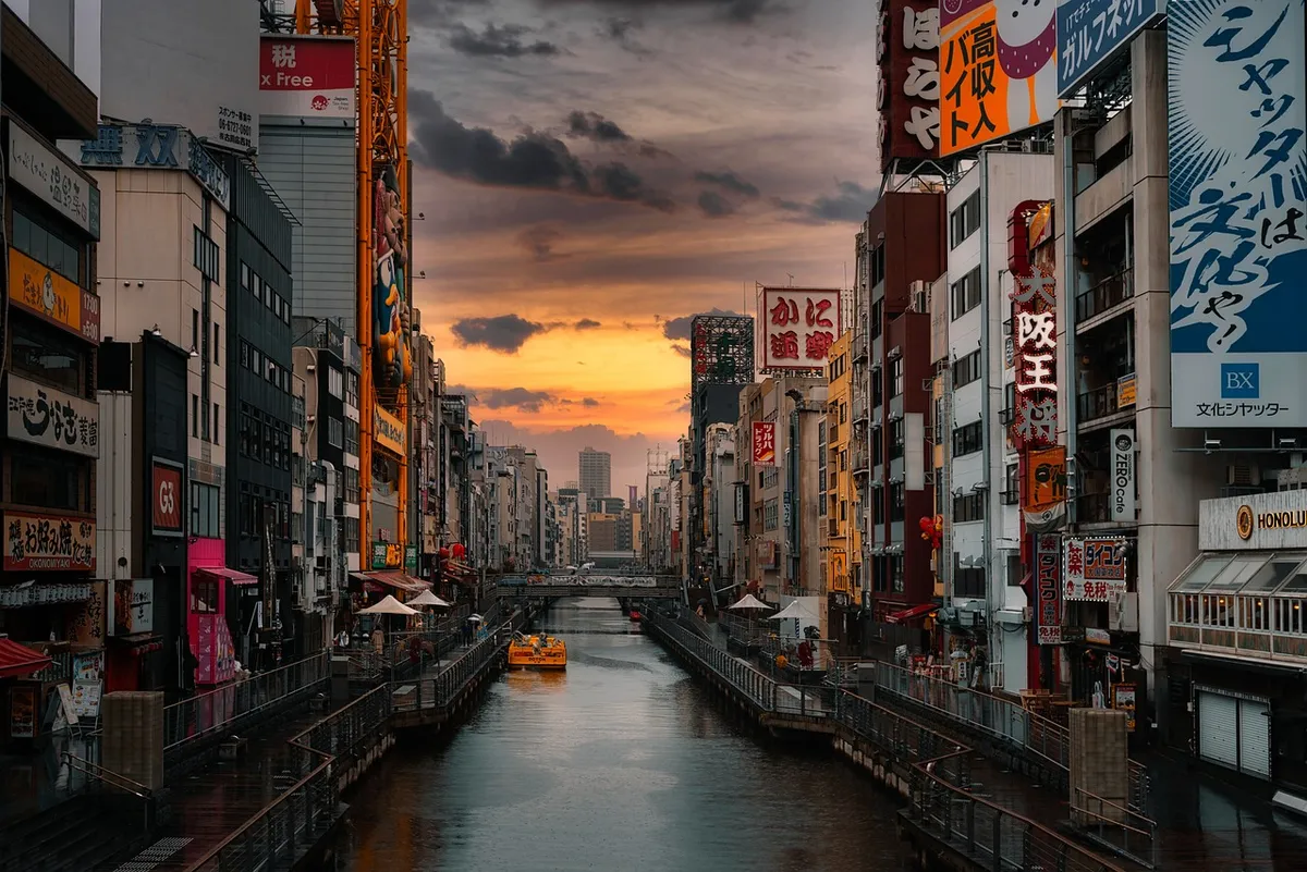 river, buildings, city, urban, office buildings, business buildings, destination, barge, boat, tombori river walk, dotonbori, osaka, japan, osaka, japan, japan,