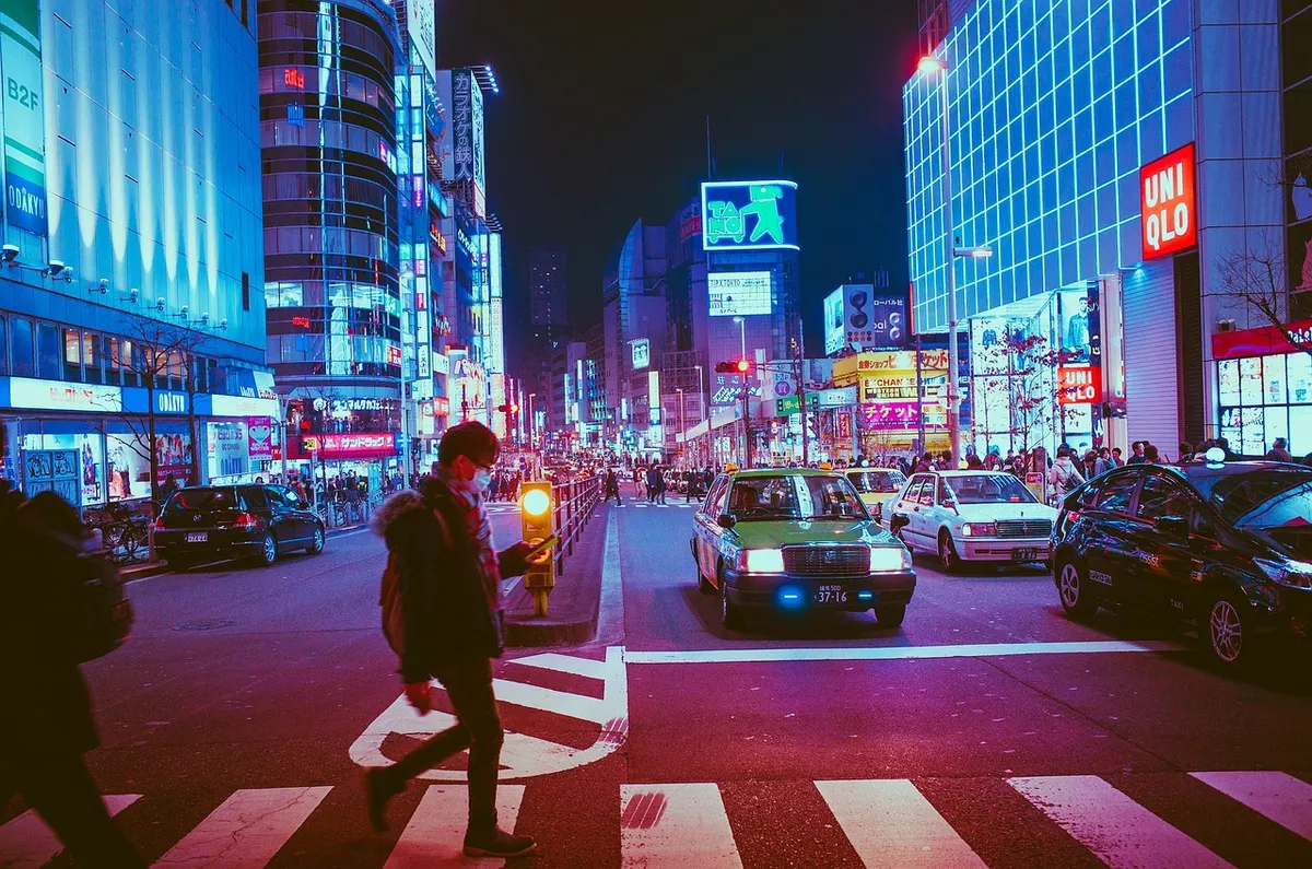 japan, osaka, pedestrians, crossing, pedestrian crossing, traffic, streets, city streets, illuminated, city lights, shopping district, buildings, night, asia, l